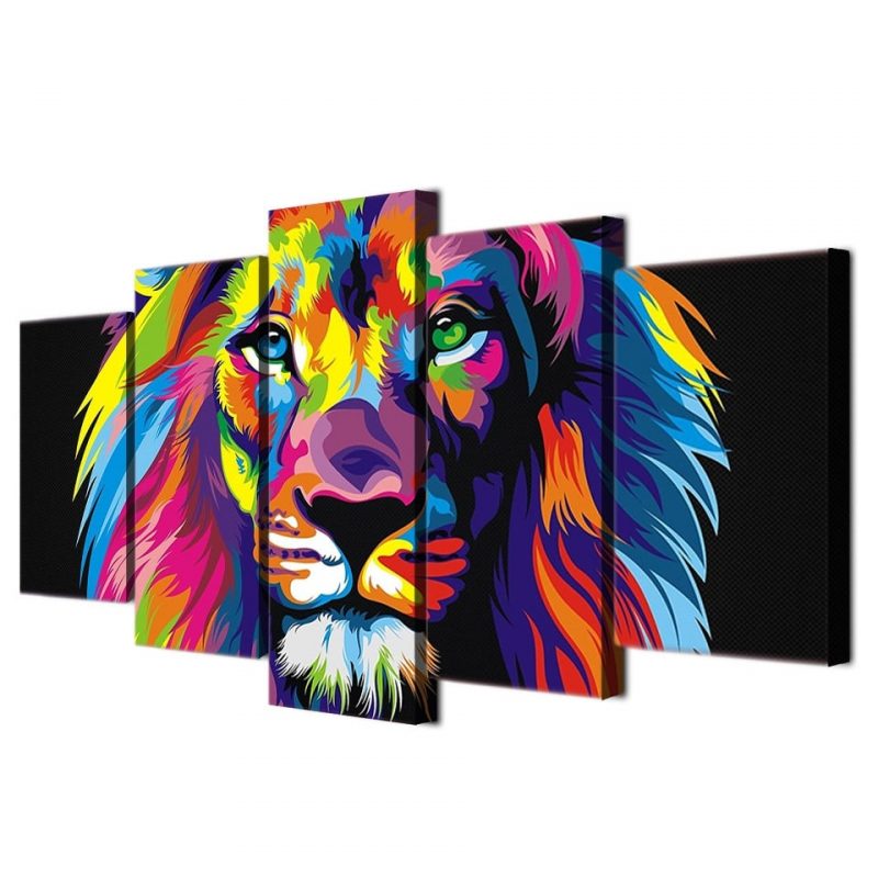 tableau lion coloré decoration murale animaux